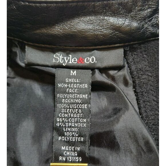Style & Co Faux-Leather Jacket Garment-Dyed Womens Medium Bikercore Black - Picture 6 of 7